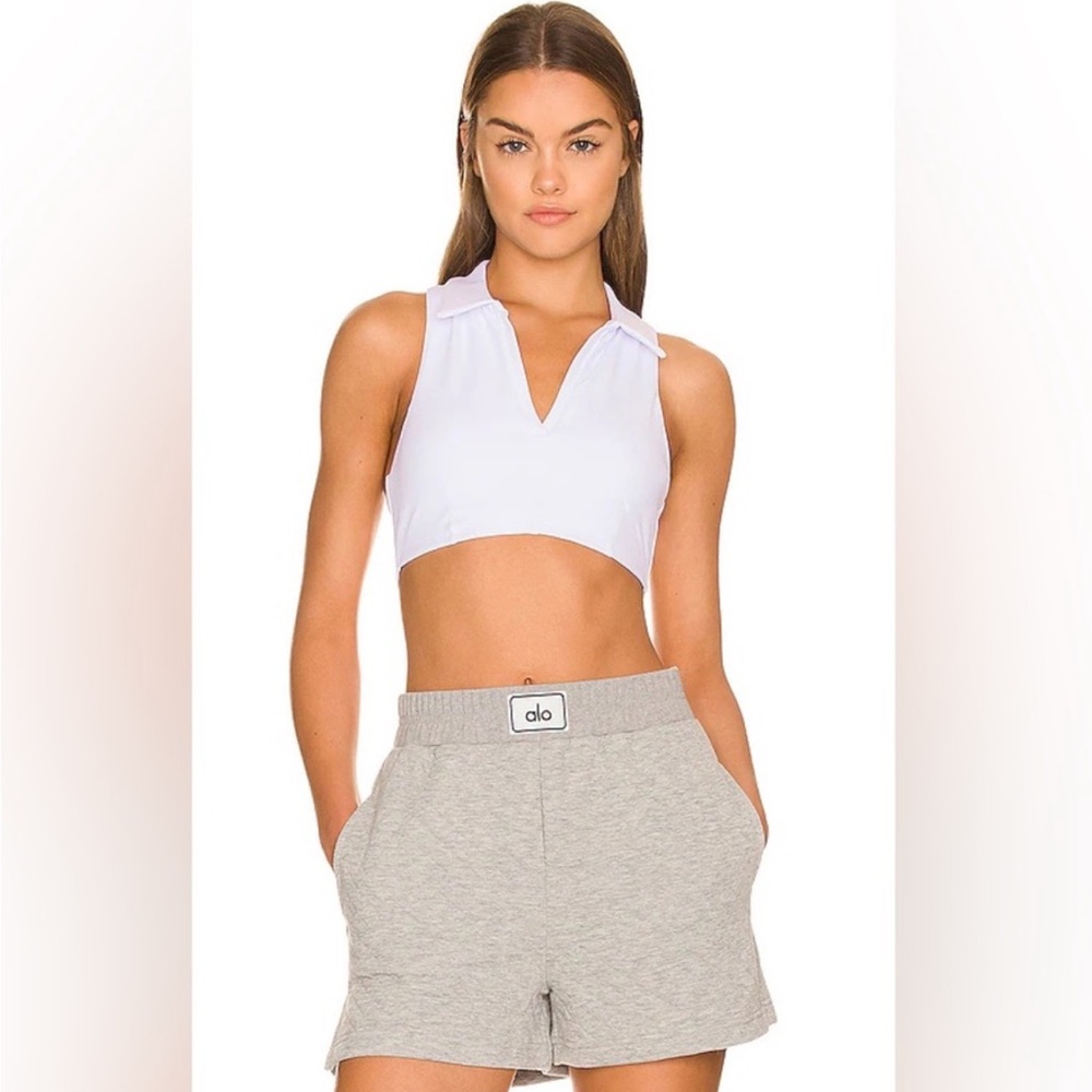 Alo Yoga medium charmed collar bra tank crop top white